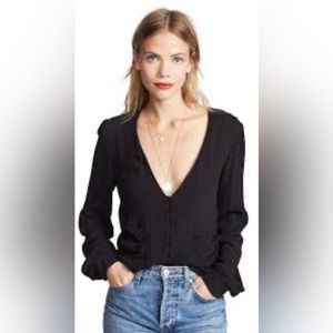 Free People Cream Ruched Button Blouse – NWT Size M – Cottagecore Romantic Top